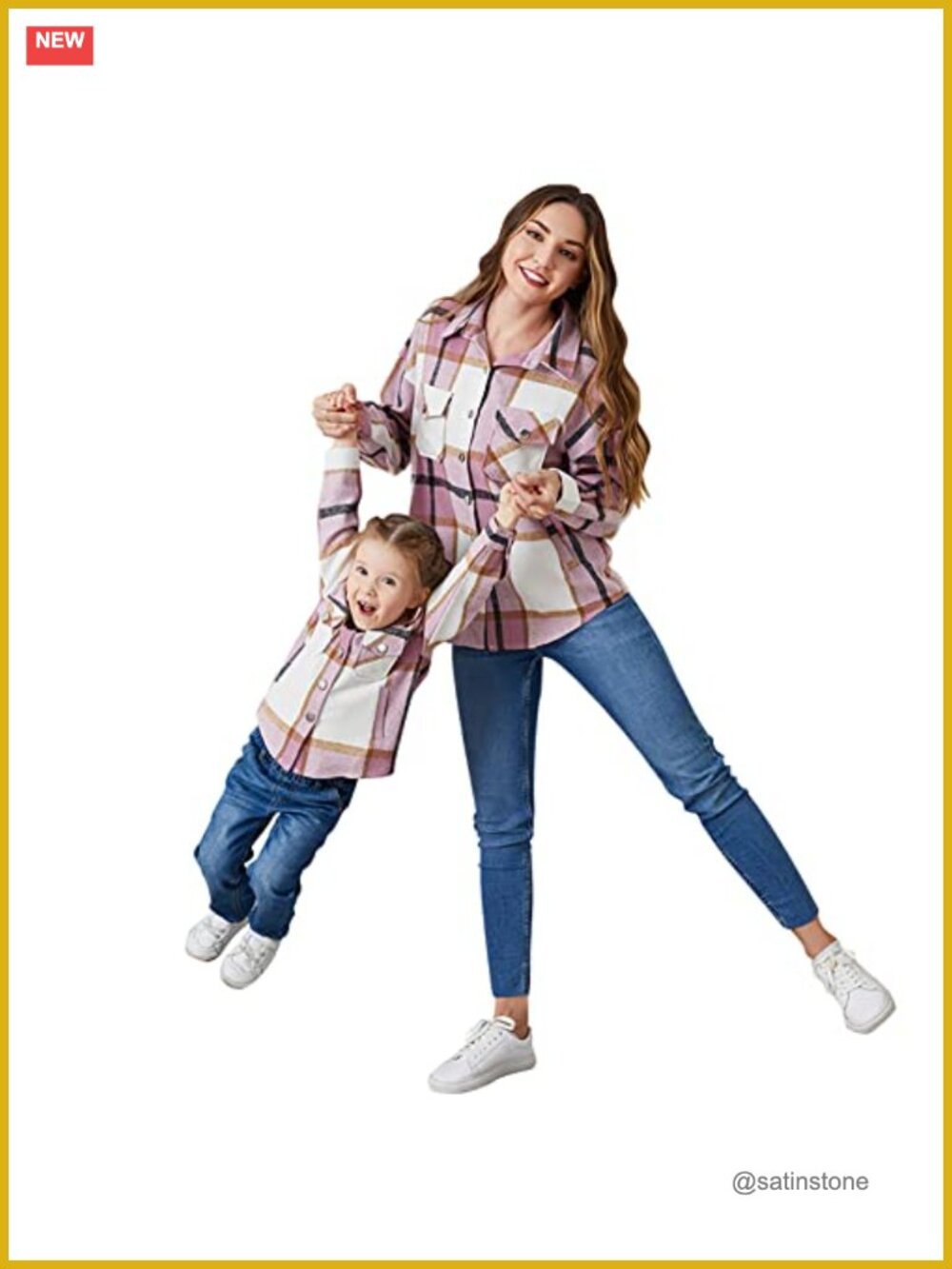 Mommy & Me Matching Plaid Flannel Shirts Long Sleeve Lapel Fall Winter
